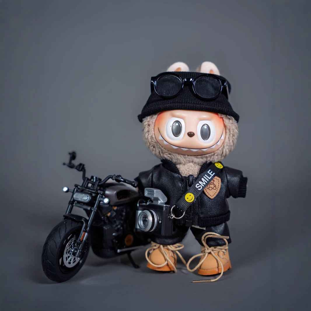 Labubu Small Leather Jacket 15cm Doll Clothes Set